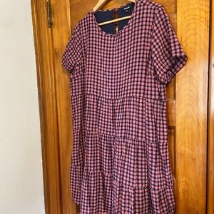 Madewell Pink and Blue Gingham Tiered Dress XXL